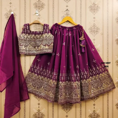 Designer Georgette Sequins Embroidered Kids Lehenga Choli Set.